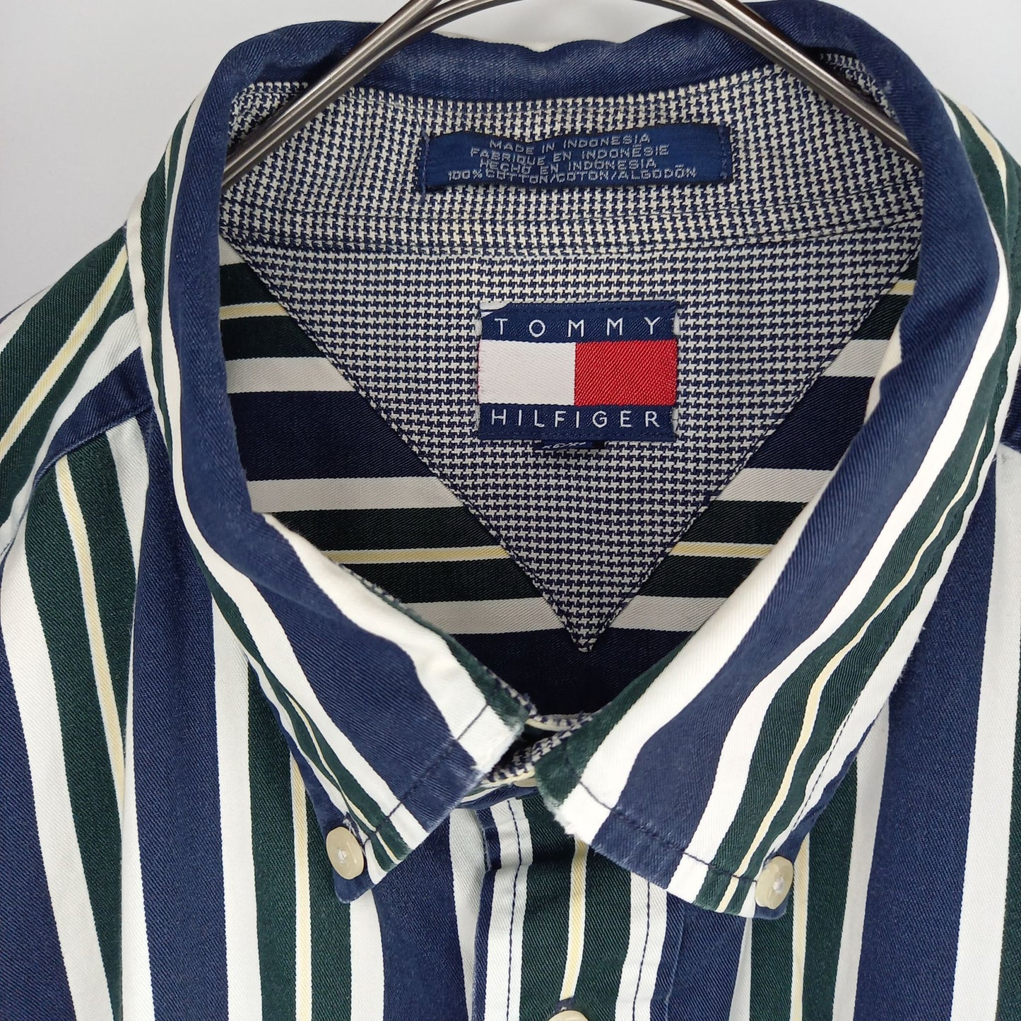 トミーヒルフィガー　コットンBDシャツ　ストライプ　オーバーサイズ　刺繍ロゴ　紺