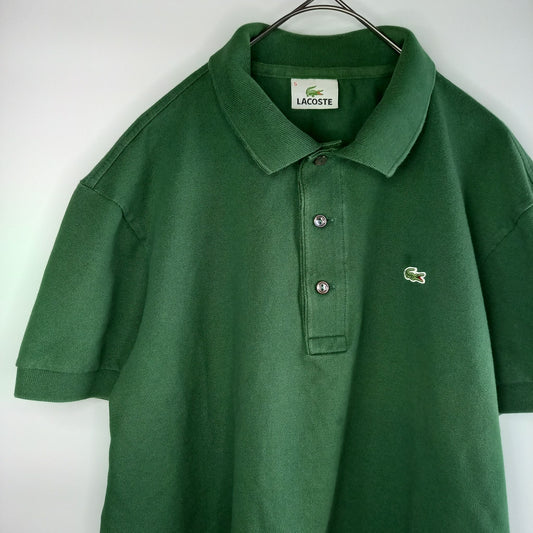 ラコステ　ポロシャツ　半袖　シェルボタン　刺繍ロゴ　グリーン