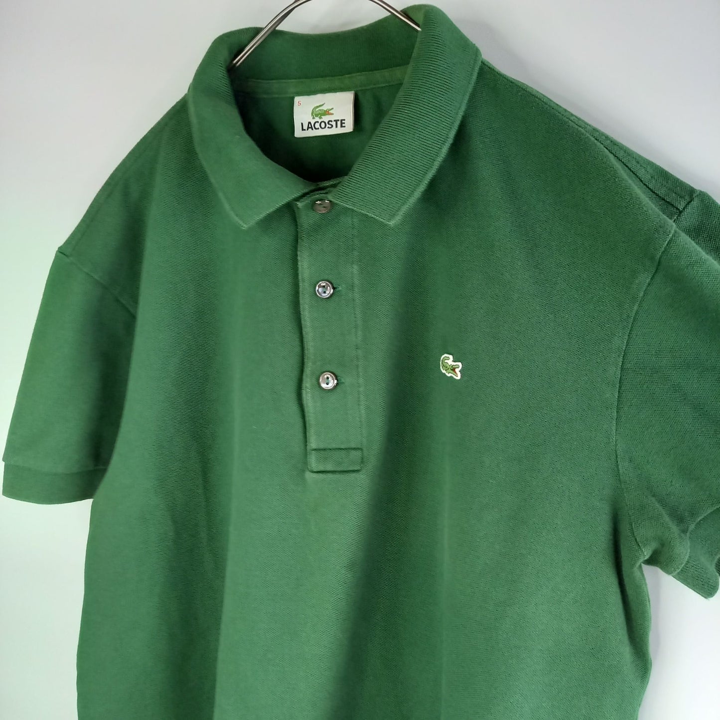ラコステ　ポロシャツ　半袖　シェルボタン　刺繍ロゴ　グリーン