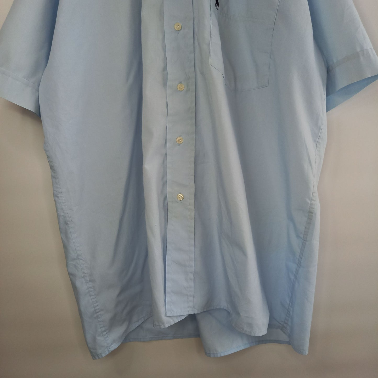 ポロバイラルフローレン　BDシャツ　半袖　無地　刺繍ロゴ　ライトブルー　L
