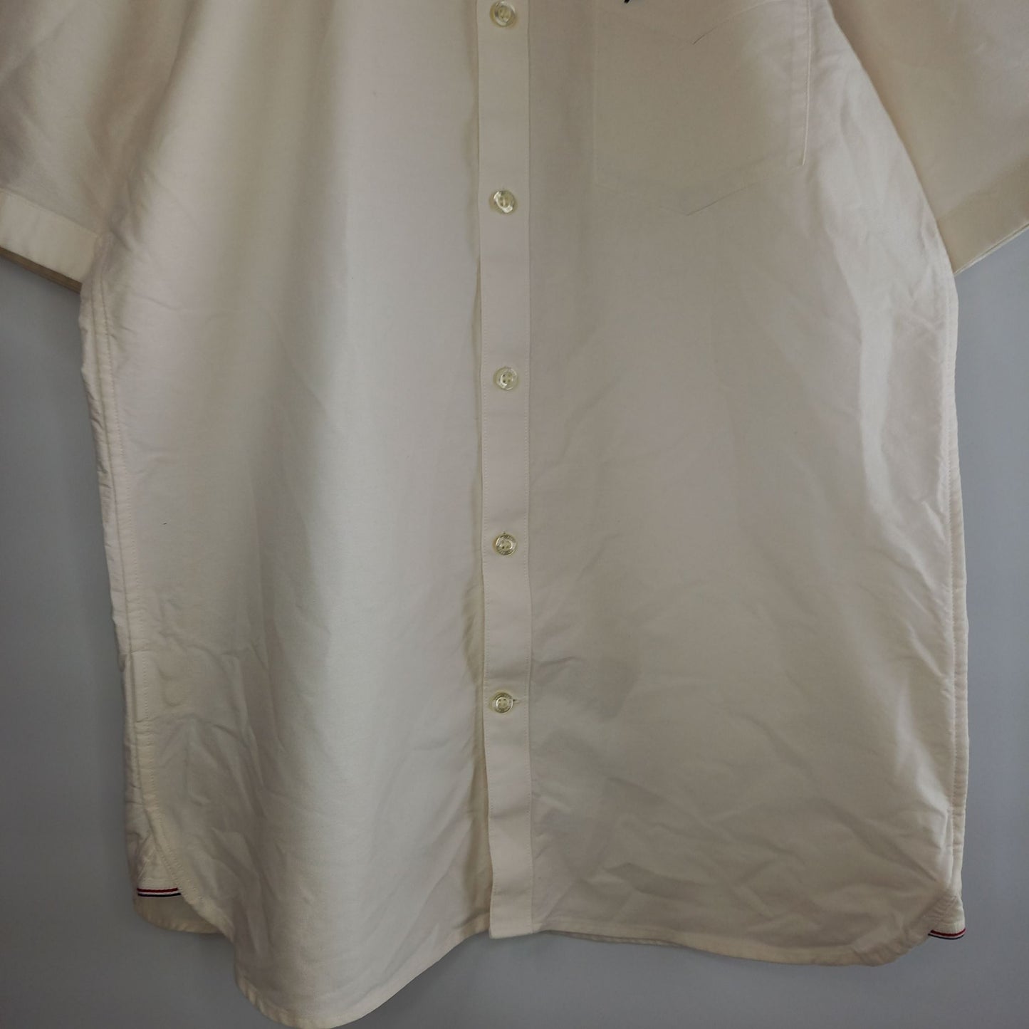 フレッドペリー　オックスフォード　BDシャツ　半袖　無地　刺繍ロゴ　白　M