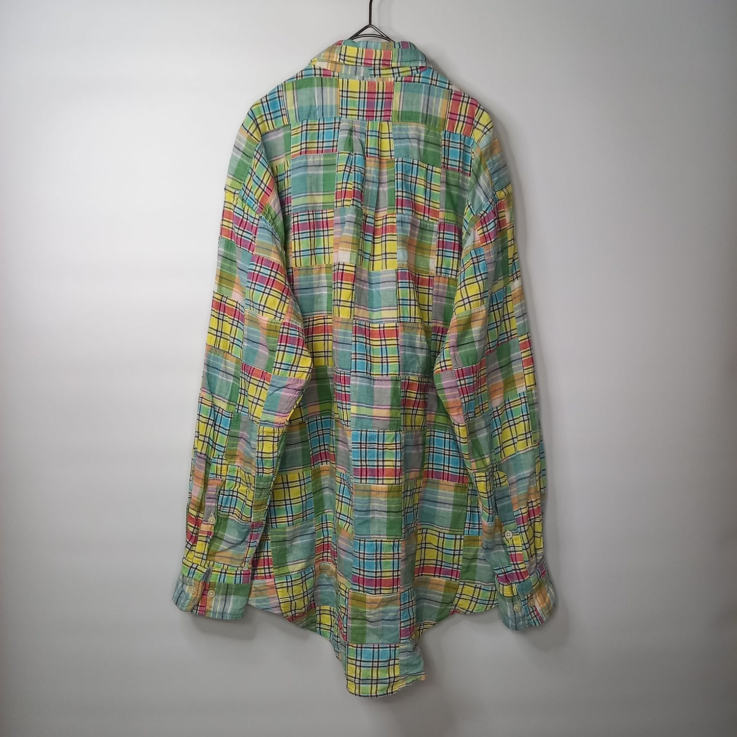 90s　チャップス　旧タグ　BDシャツ　パッチワーク　インド綿　緑系　L
